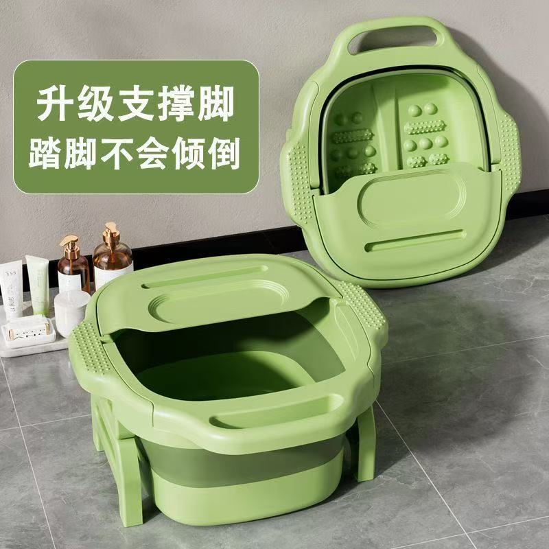 臺灣-出貨🔥【新款熱銷】泡腳桶可折疊家用按摩養生足浴盆帶蓋保溫洗腳盆帶支架便攜式加厚
