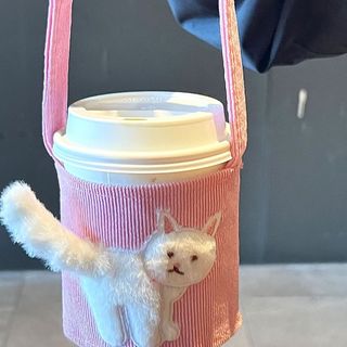 星巴克台灣泰國 情人節粉紅 可愛貓咪尾巴 便利單杯提袋杯套杯袋