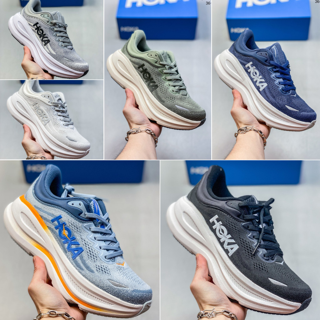 TOP HOKA Bondi 9 男士跑鞋 - 輕便緩震透氣彈力背襯運動鞋 2ADO