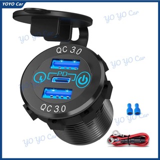 🌸快速充電插座60W USB-C 多路車用充電器插座 PD 3.0 和兩個 QC3.0 埠,帶觸摸開關快速車用適配器