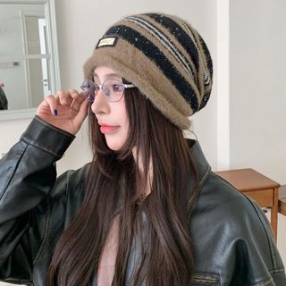 【秋冬顯臉小】堆堆帽 時尚條紋 防風 大頭圍 冷帽 高級感 簡約 針織 毛線帽子 帽 帽子 大頭圍 紅色帽子 polo帽