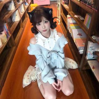 日系女裝 森系女裝 日系森林系 日系服飾 日系洋裝 森林系服飾 兔絨絨設計奈奈風水甜美可愛秋冬款露毛衣風半裙芭蕾兩件套套