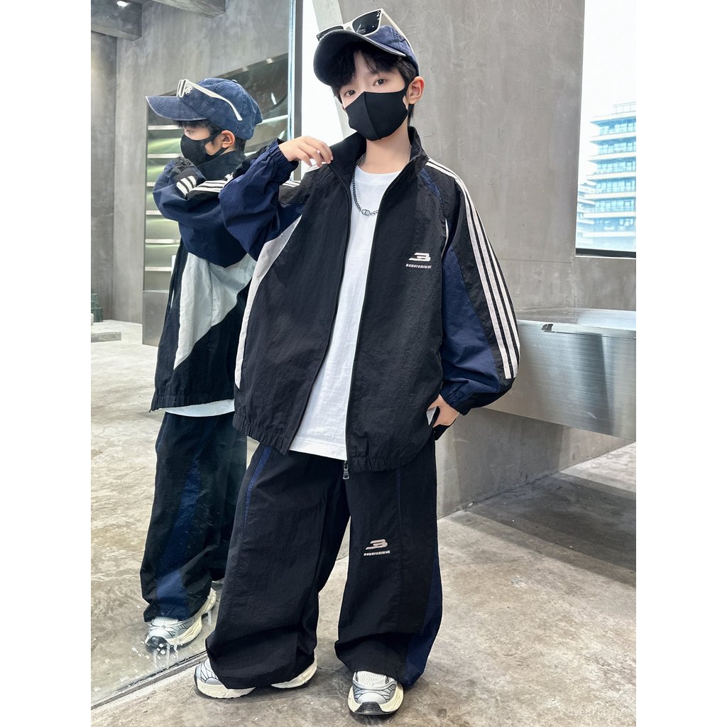 喵咪咪童裝【免運+全店促銷】男童秋裝套裝新款大童秋季寬鬆男孩春秋款拚接兒童運動外套潮 男童套裝 兒童套裝 男童冬裝
