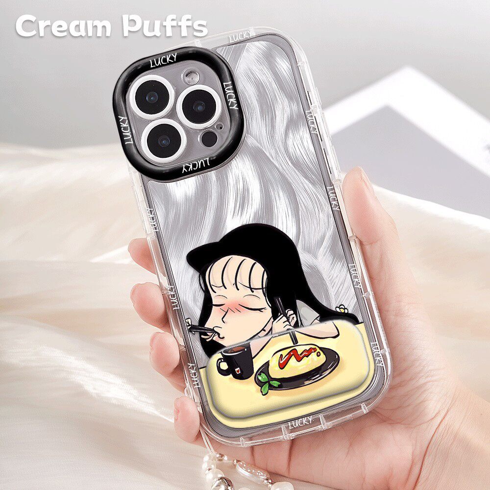 情侶吃飯娜娜子小新榮耀MAGIC8可愛iPhone16帶掛繩適用真我15手機殼軟蘋果14Plus鏡子支架一加13卡通17