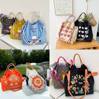 🐷全場免運🐷網紅同款日本ball chain刺繡環保袋購物袋時尚尼龍手提單肩斜挎包