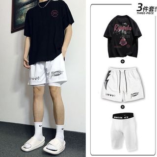 ✨百搭男裝✨ 休閒運動三件套 寬鬆運動套裝 套裝穿搭 夏季短袖短褲 青少年美式運動 透氣快乾不悶熱 套裝 男裝 夏裝