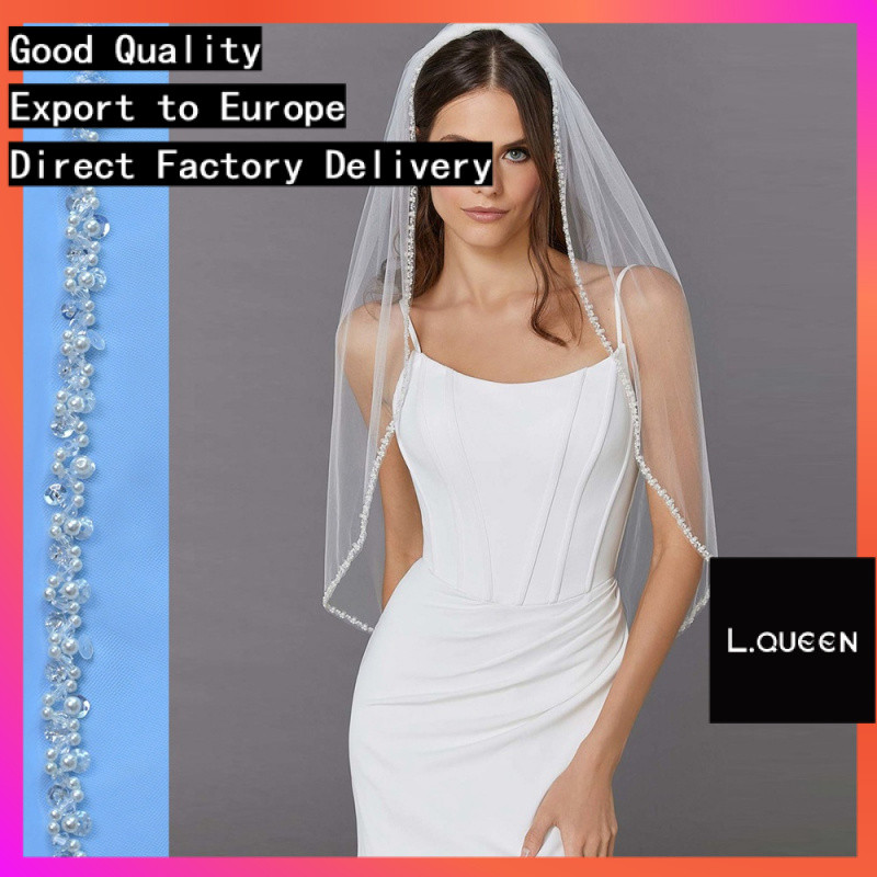 L.QUEEN優拉潘 V134 新娘重工頭紗 韓系簡約手縫水晶珍珠包邊婚紗歐美時尚