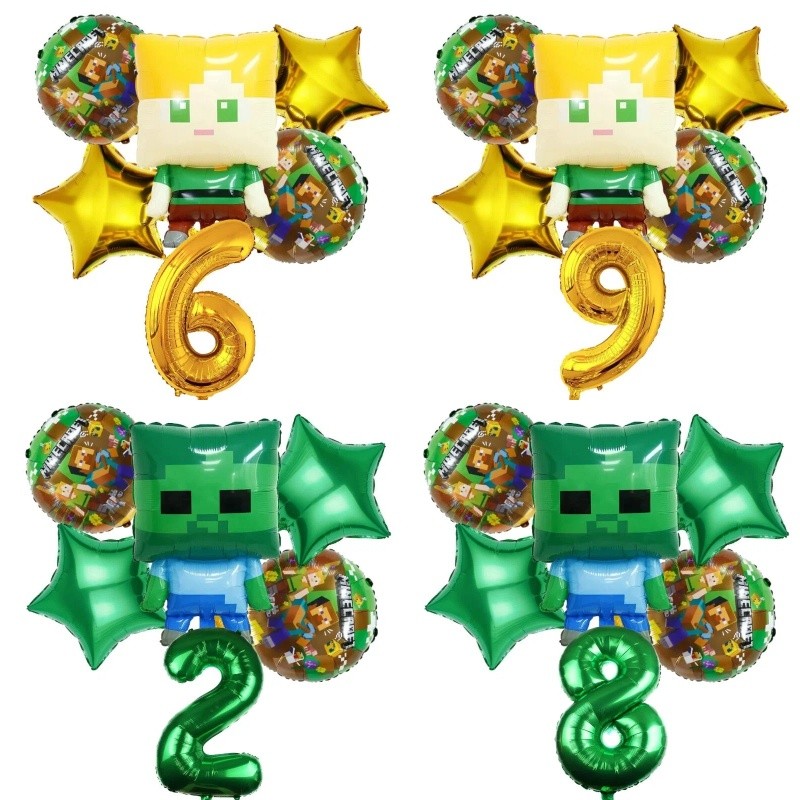 亞歷克斯和殭屍卡通遊戲生日氣球裝飾 1-12 歲套裝派對驚喜生日禮物