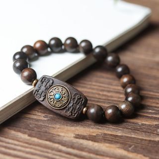 佛珠 手串 Buddha Beads Bracelet芽莊沉香木雕刻時來運轉手串10mm手鍊六字真言佛珠男女款文玩手飾