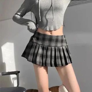 愛依依 半身裙 A字短裙 百褶裙S-2XL夏季辣妹美式格子短裙-13973.