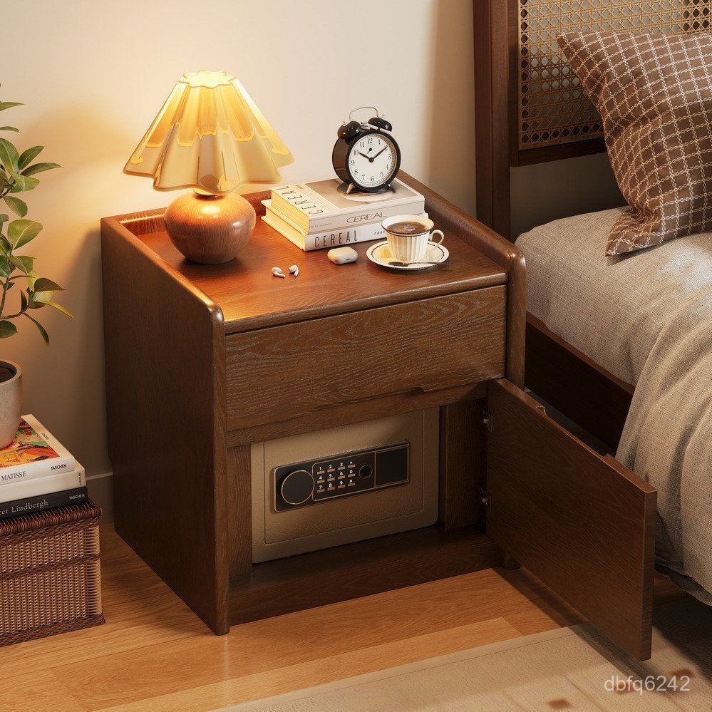 臥室床頭櫃保險箱保險櫃家用密碼帶多功能床邊櫃一件式實木簡約指紋 08Y0