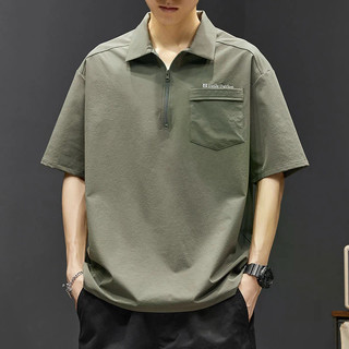 【M-5XL】大碼夏季男裝Polo衫男T恤大碼寬鬆潮牌ins日係黑色短袖口袋體恤胖子男裝大尺碼服飾 大碼男裝 A153