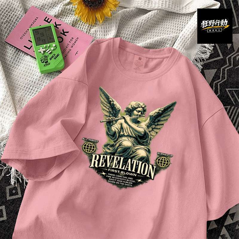 夏天短袖 100%純棉T恤 簡約百搭 印花上衣 透氣短袖 寬鬆上衣 棉質上衣 日系【狂野行動】啟示錄