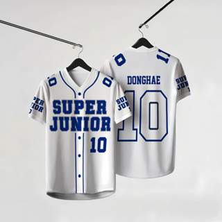 SUPER JUNIOR Team Member V領白色開衫棒球外套運動上衣球衣舒適透氣百搭上衣