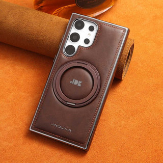 商務高端皮革 360度旋轉支架 磁吸充電 適用於 三星 S26 Ultra S24 S23 S25Ultra防摔