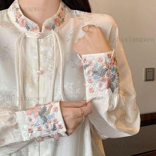 【shixian】New Chinese Style National Style Stand Collar Shirt