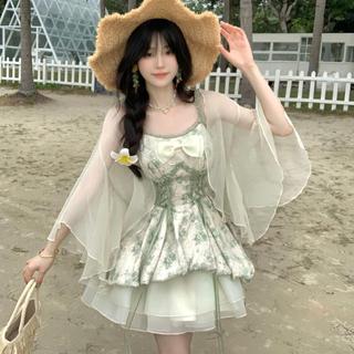 日系女裝 森系女裝 日系森林系 日系服飾 日系洋裝 森林系服飾 【米芝婭】春夏新款精靈森林收腰公主吊帶裙防曬...
