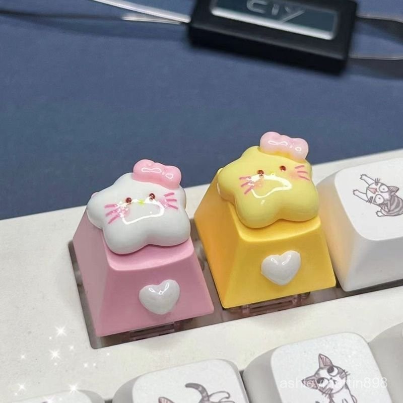 【臺灣出貨】可愛粉色 迷你錶情 貓咪蝴蝶結 星星鍵帽 十字軸R4 卡通貓 機械鍵盤 鍵帽 GL3E