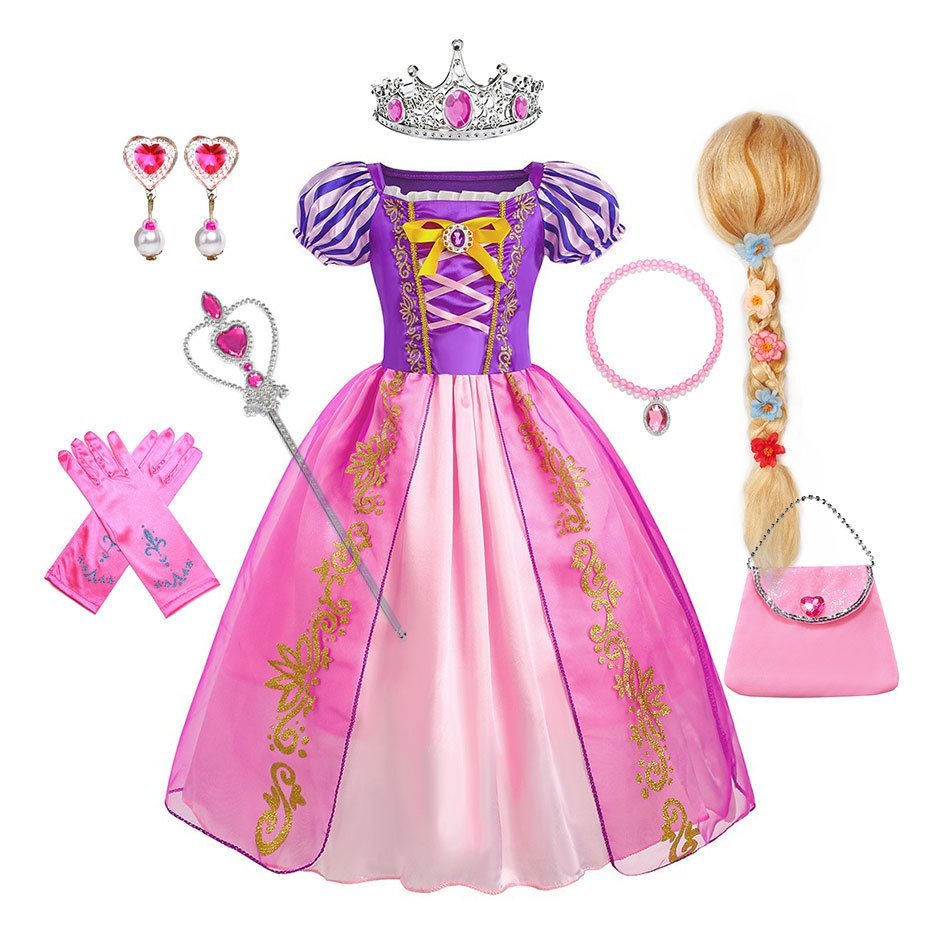 女童公主洋裝 長髮公主經典款公主連衣裙子長髮樂佩假髮公主裙公主爆款兒 *^童項鏈 03GU