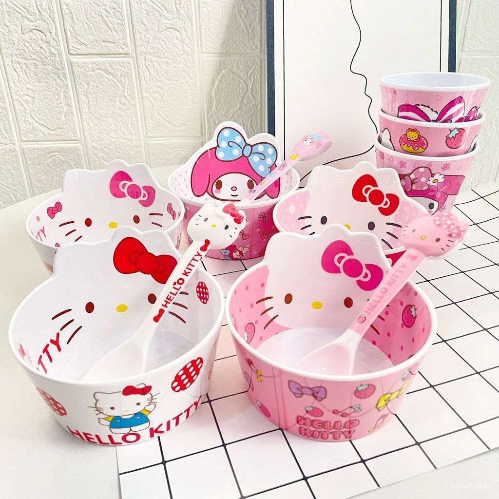 甄选🏵好物现】货👋🏻💖兒童餐具💖兒童碗 Hello Kitty環保兒童碗 美樂蒂寶寶防摔專用餐具套裝 家用輔食