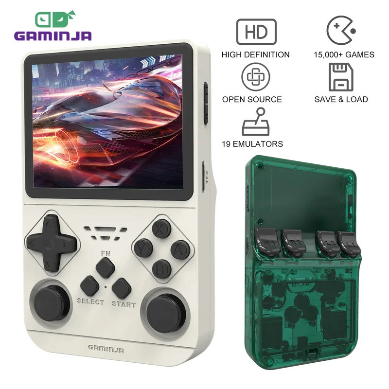 GAMINJA 新開源復古手持視頻遊戲機內置 64GB 卡模擬器,適用於 PS1/PSP/DC/N64/SS 3.5 英
