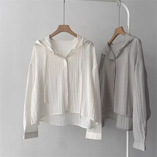 【coco裡小姐】 外套 防曬外套 防曬衣 防曬薄外套 韓系慵懶風薄款長袖防曬襯衫女夏季寬鬆百搭休閒連帽防曬衫外套