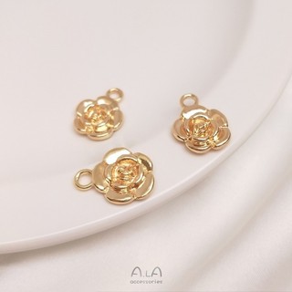 Ala---14K包真金色保色配件玫瑰花吊墜小花形吊飾手工diy手鏈耳環飾品掛件