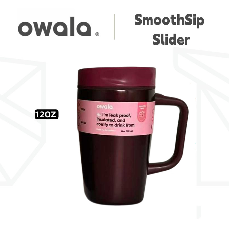 100% 防漏 Owala SmoothSip Slider 12 盎司絕緣旅行杯 - 帶手柄的不銹鋼咖啡杯,不含 BP