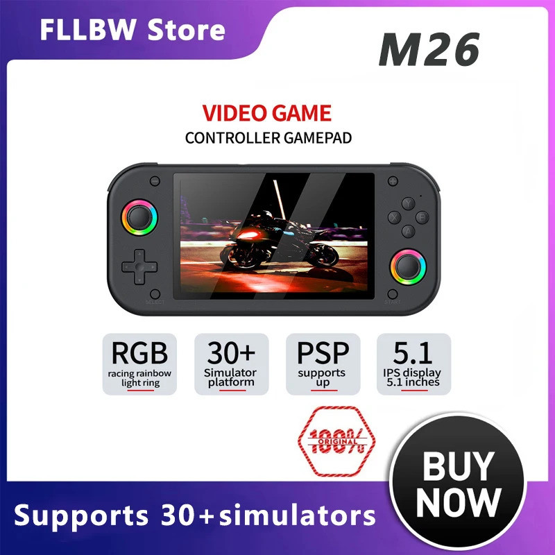 M26 手持遊戲機兒童禮物 5.1 英寸 64GB IPS 屏幕 3D 復古手持遊戲機,帶 20000 年遊戲