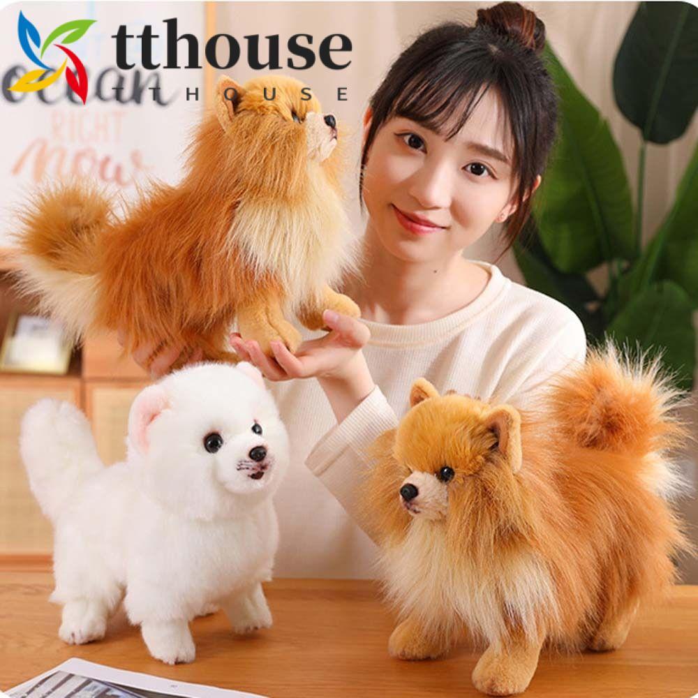 TTHOUSE 博美犬毛絨玩具,站立式寵物娃娃仿真博美犬,嬰兒學步毛絨動物現實生活蓬鬆填充小狗娃娃兒童玩具