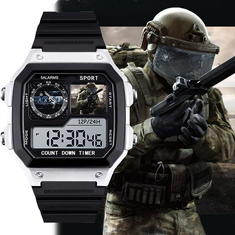 新款兒童電子手錶 暗區突圍遊戲周邊訂製遊戲二次元遊戲學生防水錶小方塊卡通小算盤多功能