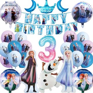✨Meiqi Party✨冰雪 Elsa 生日派對 艾莎派對裝飾氣球拉旗橫幅蛋糕插用