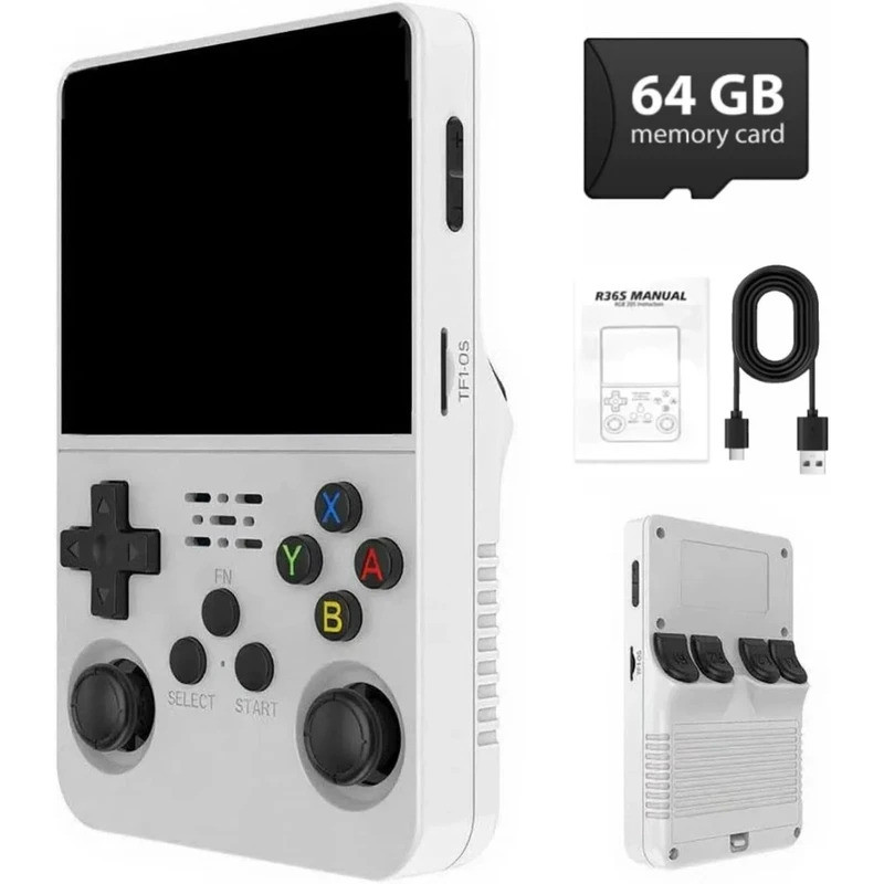 R36S 復古遊戲機 3.5 英寸 IPS 屏幕帶 Linux 系統便攜式袖珍復古遊戲機 64GB 20000+ 經典遊