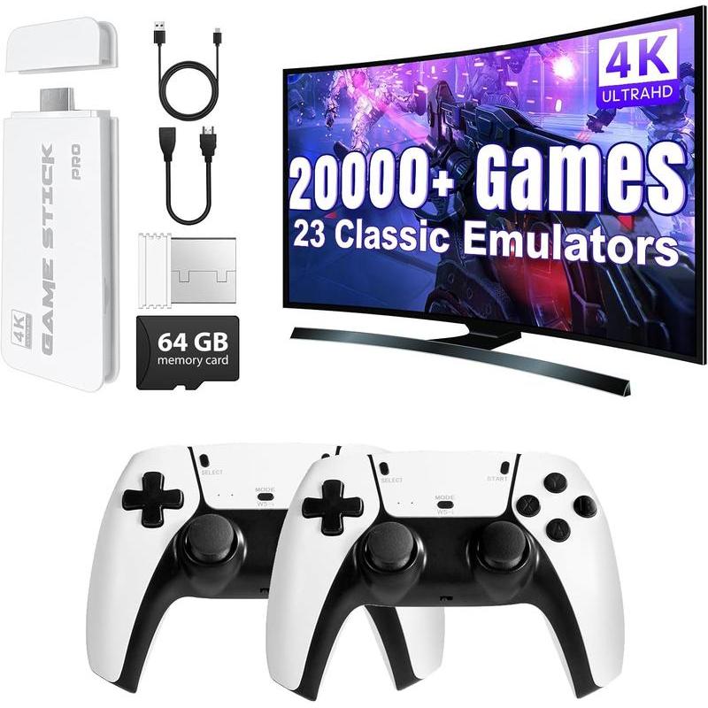 Mass Games 復古遊戲機,帶 20000+ 內置遊戲 19 模擬器 2 個無線控制器 4K 輸出和 64GB S
