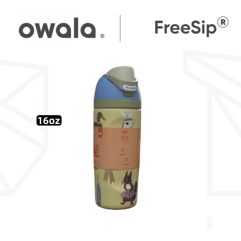 Owala FreeSip 16 盎司絕緣不銹鋼水瓶 - 防漏,保持冷藏 24 小時,2 合 1 吸管和 Chug 蓋,