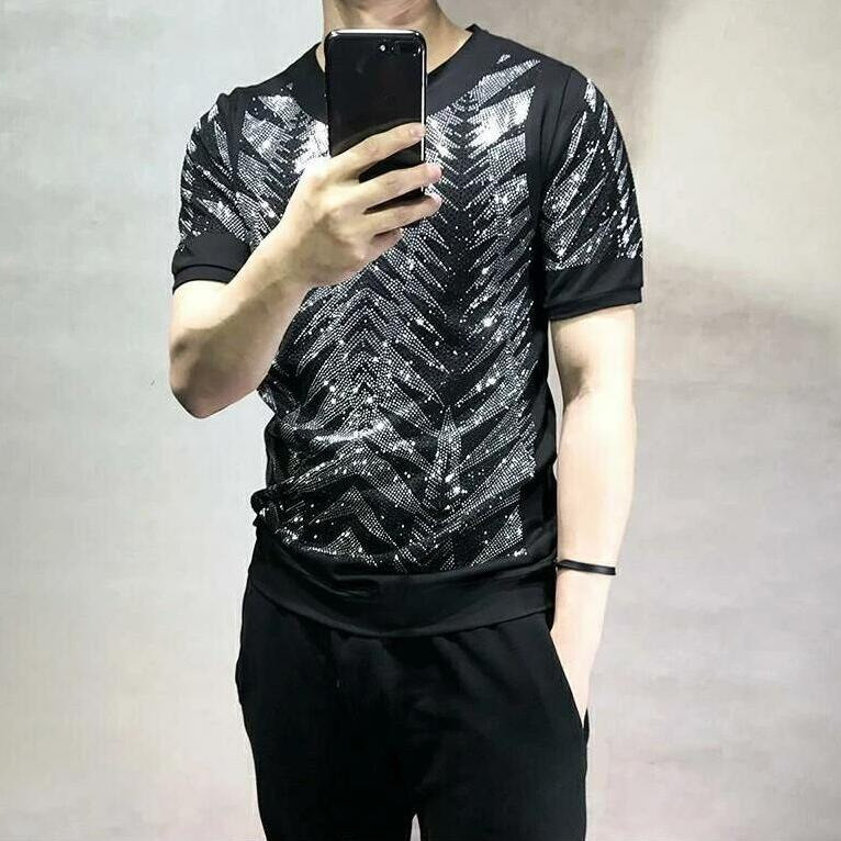 男t 透氣 吸濕排汗 韓係 2025電商一件可髮菲利普春季透氣短袖燙鑽T恤男牌寬鬆 695Q