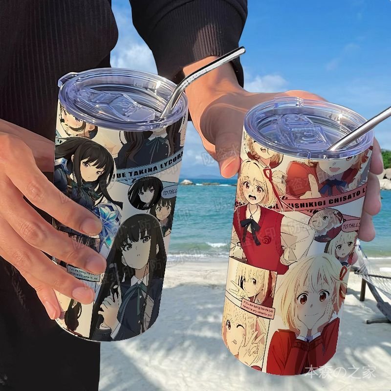 ✨免運✨井之上瀧奈 動漫週邊 莉可麗絲井之上瀧奈咖啡杯吸管隨手水杯ins高顔值304不銹鋼保溫 XPNC