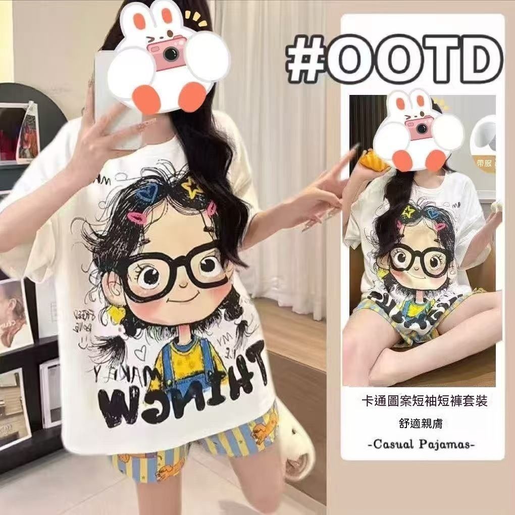 台灣出貨 舒適睡衣 甜美風睡衣 涼感睡衣 睡衣套裝 可愛睡衣 睡衣女 女生睡衣 夏天睡衣 薄款睡衣 可外穿睡衣 卡通睡衣