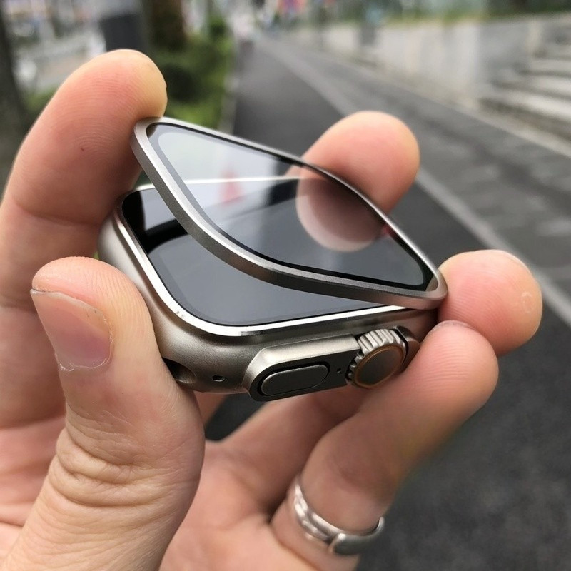 金邊框+鋼化膜 手錶保護貼 適用於 Apple Watch 10 Ultra1/2 49mm 蘋果手錶保護貼 手錶保護膜
