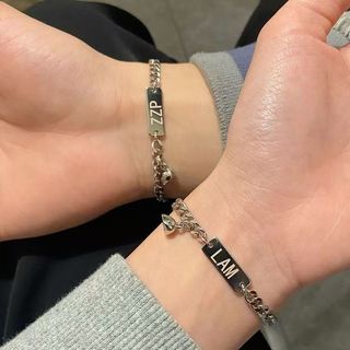 ❤日韓爆款❤EXO邊伯賢fearless同款鍍銀愛心相吸情侶款手鍊一對小眾刻字磁吸 情侶手鍊 手鍊 手鏈 磁吸 手繩