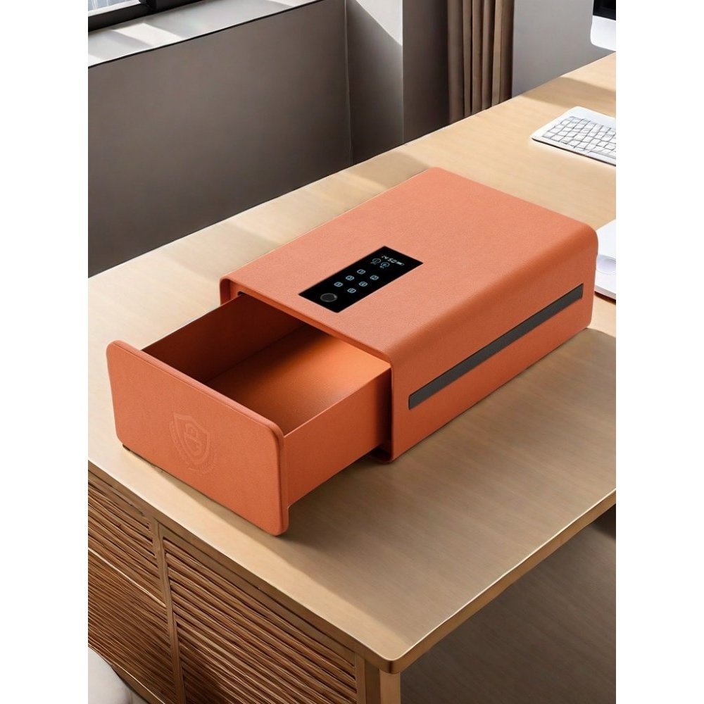 皮藝指紋密碼抽屜式文件收納保險箱家用小型辦公財務保險櫃智能