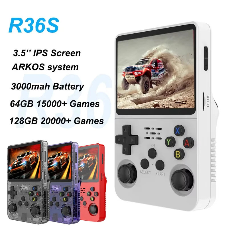 原裝 Arkos R36S 復古遊戲機 128GB 手持式 3.5 英寸 IPS 屏幕便攜式袖珍視頻播放器 64GB 控