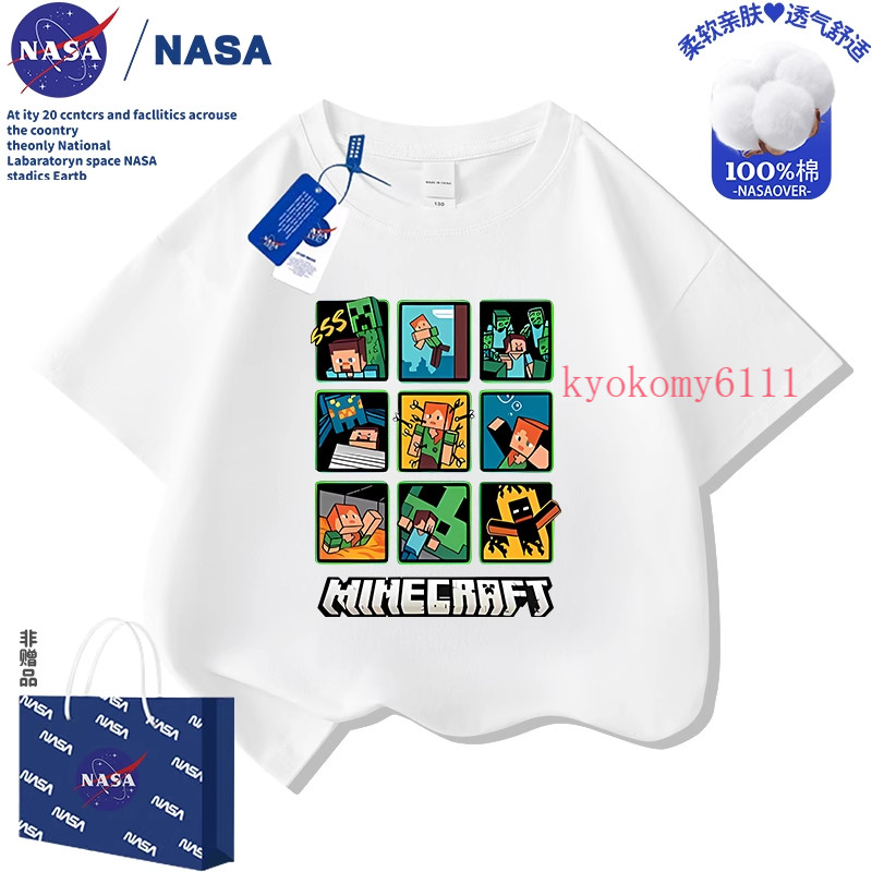 🌈【新品上市】兒童短袖T恤 NASA我的世界T恤 方塊人 苦力怕T恤 卡通純棉T恤 夏季新款 酷帥夏裝上衣 兒童夏季T恤