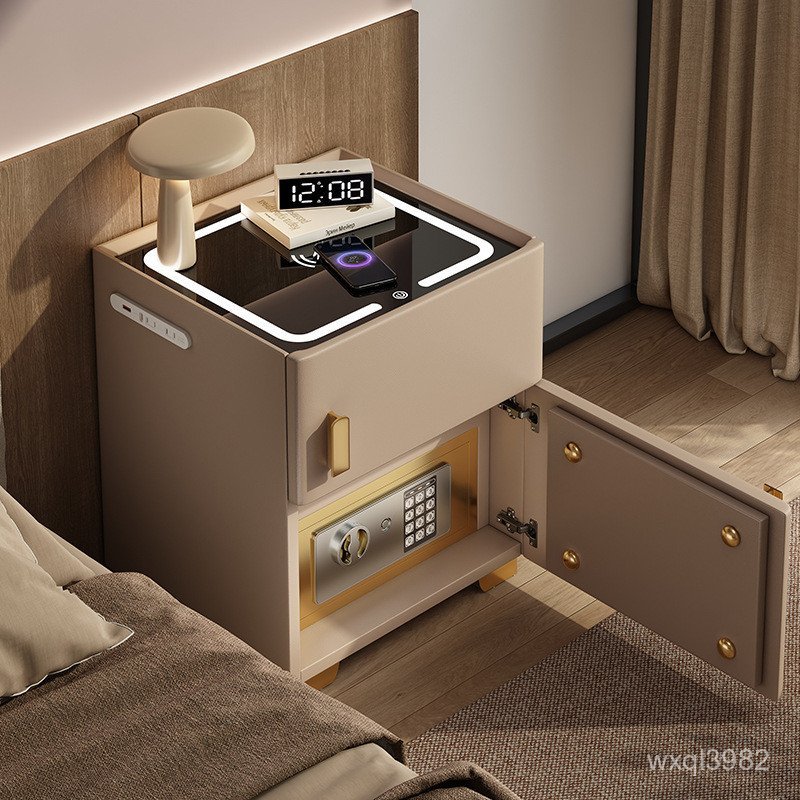 小型多功能保險箱智能收納輕奢高級感帶鎖臥室一件式櫃子家用床頭櫃 ZTCN