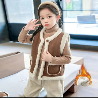 【YAOEENH】90-170CM 女童秋冬保暖皮毛一件式馬甲 中大童時尚公主外穿背心 現貨 快速出貨