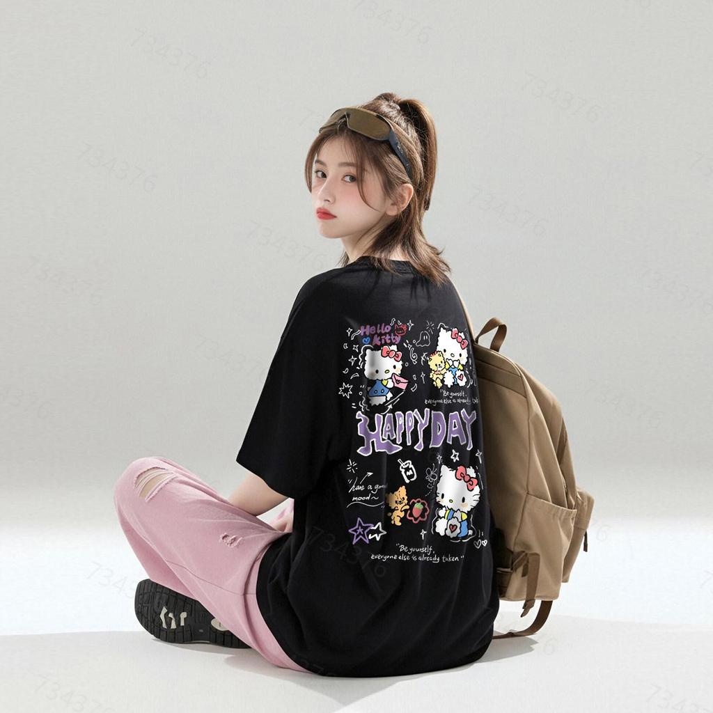 【當天出貨！】韓系Hello Kitty印花短袖 加大碼女裝 下半身失蹤上衣 夏季潮流T恤 女生短袖 女tee 棉t
