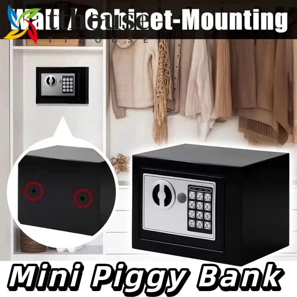 TTHOUSE存錢罐防盜密碼鎖小型數字保險箱多色鑰匙鎖緊湊型家用密碼鎖保險箱兒童使用