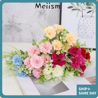 MEIISM模擬康乃馨絲布母親節人造康乃馨花束逼真攝影道具6頭婚禮假花婚禮裝飾
