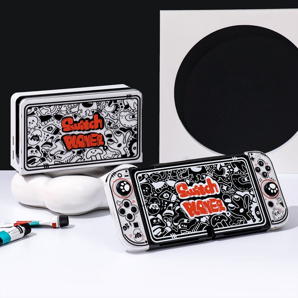 【限時免運】任天堂switch oled保護套支架硬殼NS透黑殼Switch2保護套 塗鴉