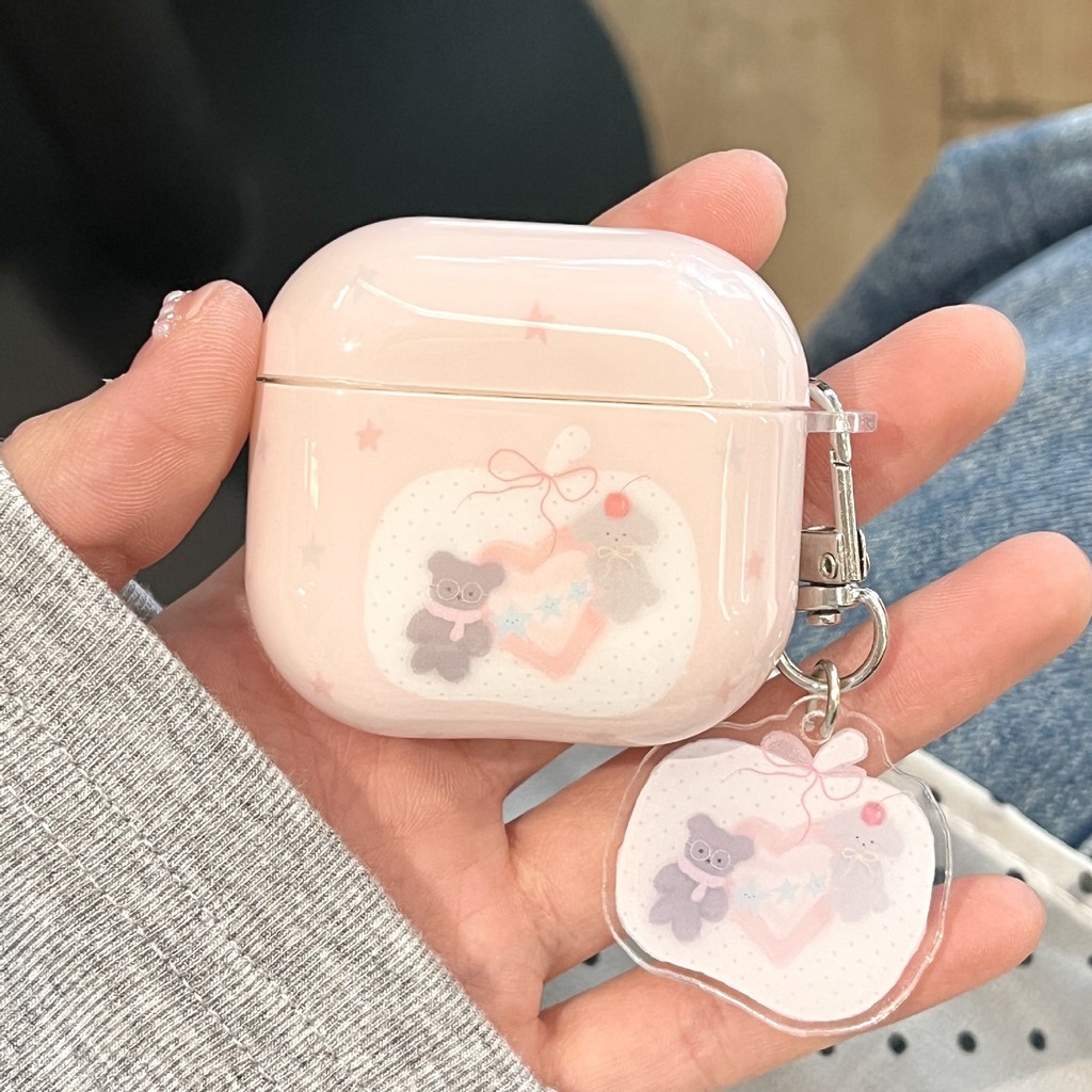 ✨熊·動漫實驗室✨蘋果耳機保護殼 小眾設計 ins日韓星星愛蘋果小熊狗狗適用Airpods4/pro3耳機保護殻套二三代